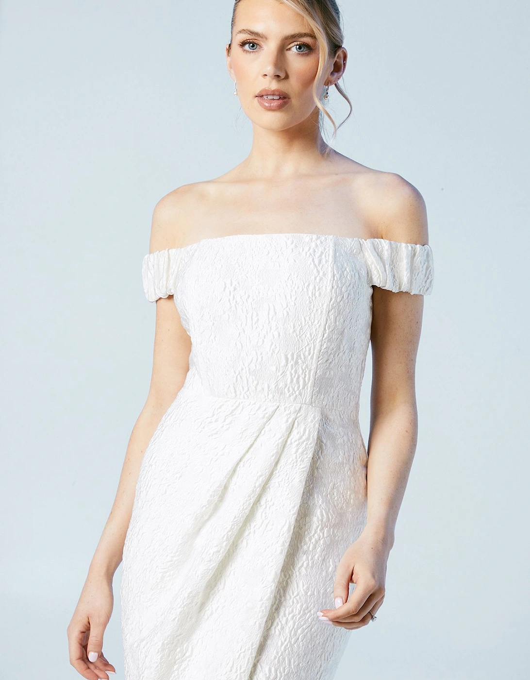 Jacquard Bardot Bridal Column Dress