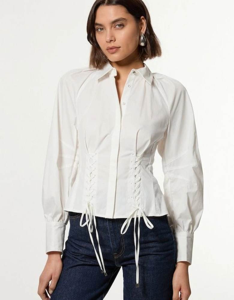 Lace Up Detail Balloon Sleeve Shirt