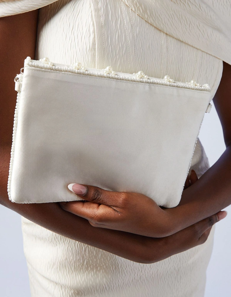 Bridal Beaded Envelope Clutch Bag With Shoulder Strap