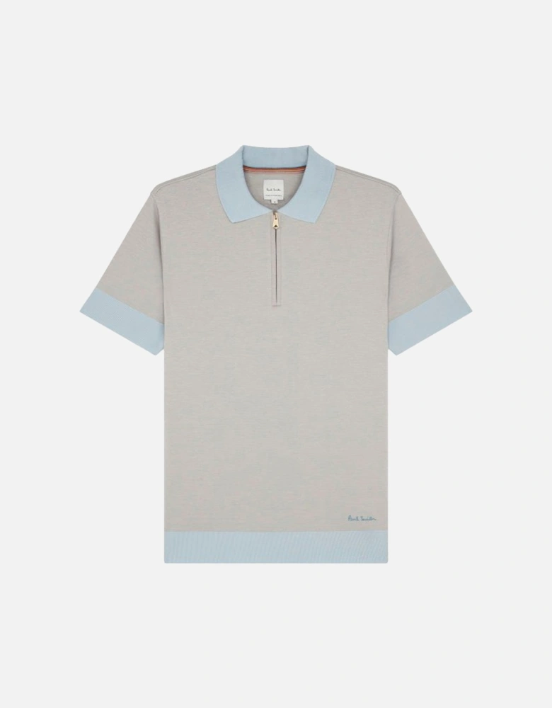 Knitted Zip Polo Shirt Beige