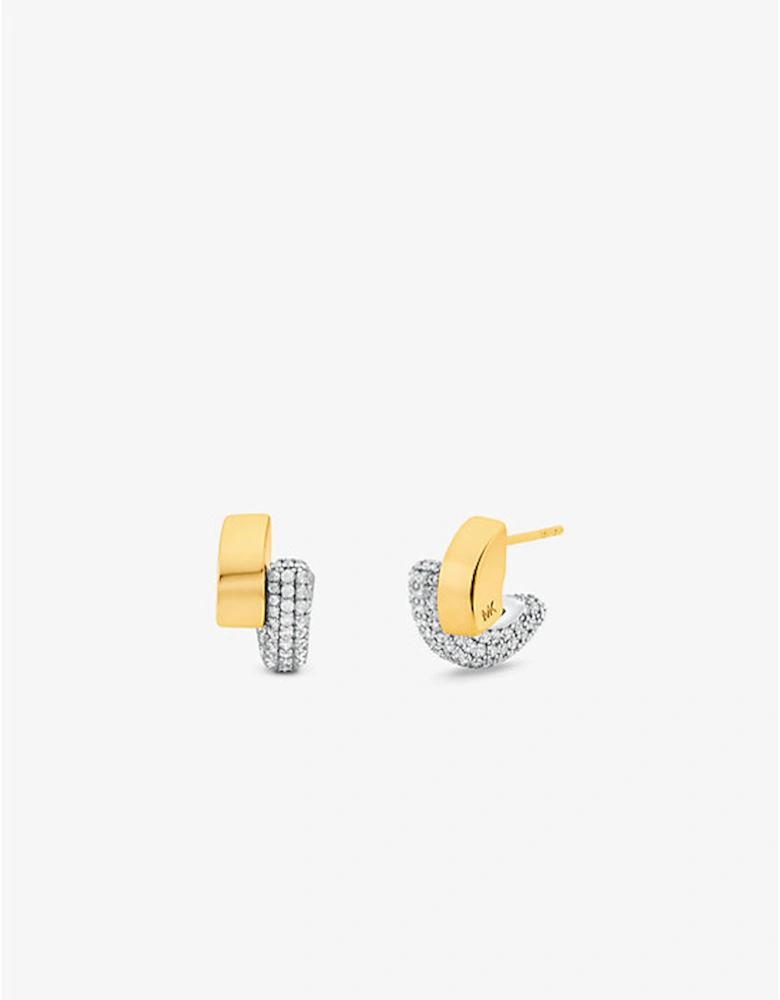 Precious Metal-Plated Sterling Silver Pavé Hoop Earrings