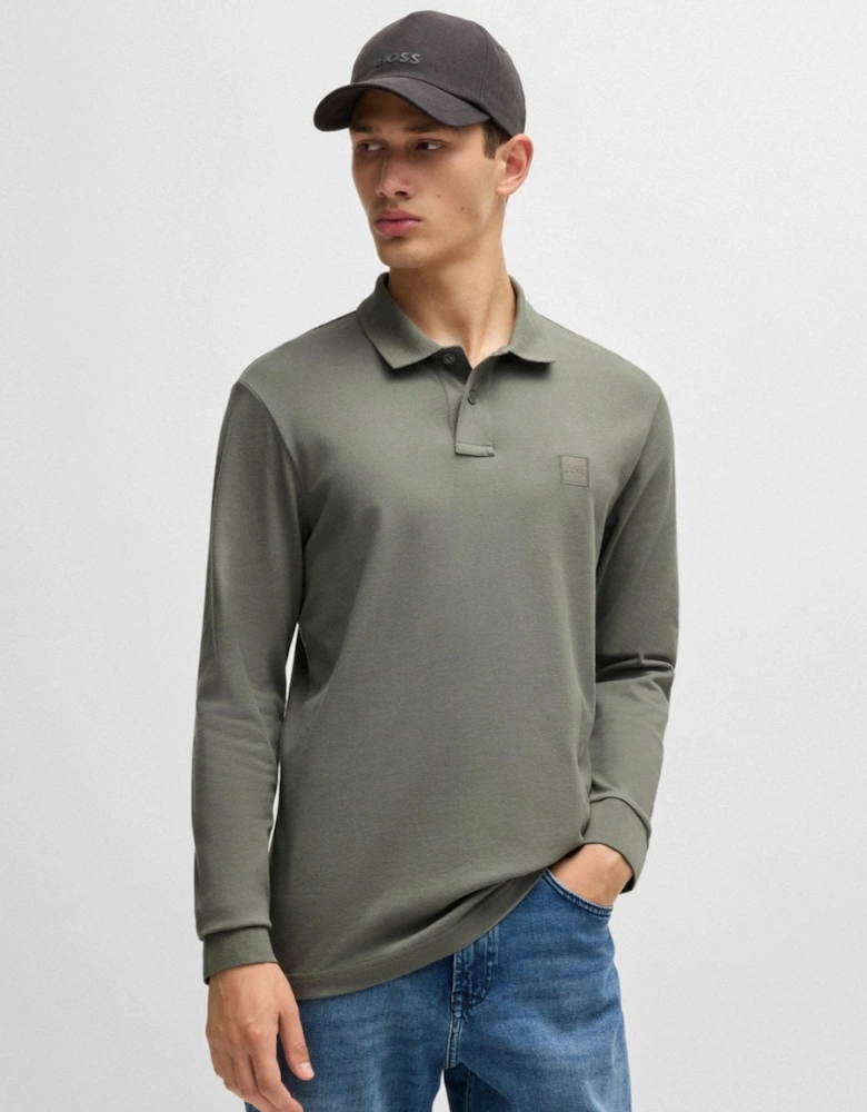 BOSS Orange Passerby Mens Long Sleeve Stretch-Cotton Polo Shirt with Logo Patch