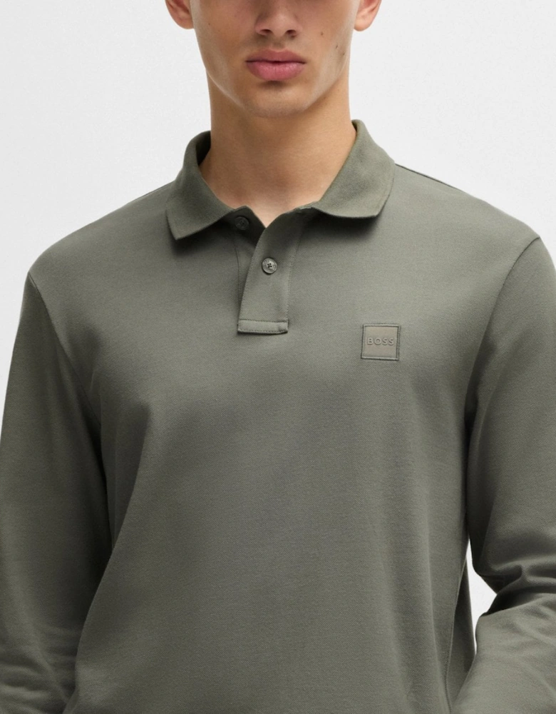 BOSS Orange Passerby Mens Long Sleeve Stretch-Cotton Polo Shirt with Logo Patch