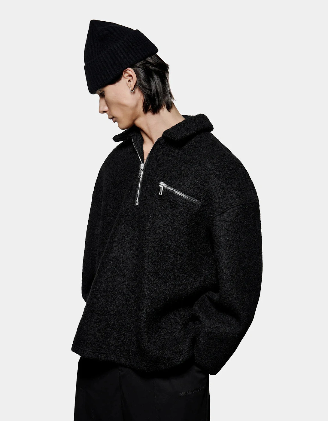 Oversized Fit Boucle Quarter Zip Overshirt