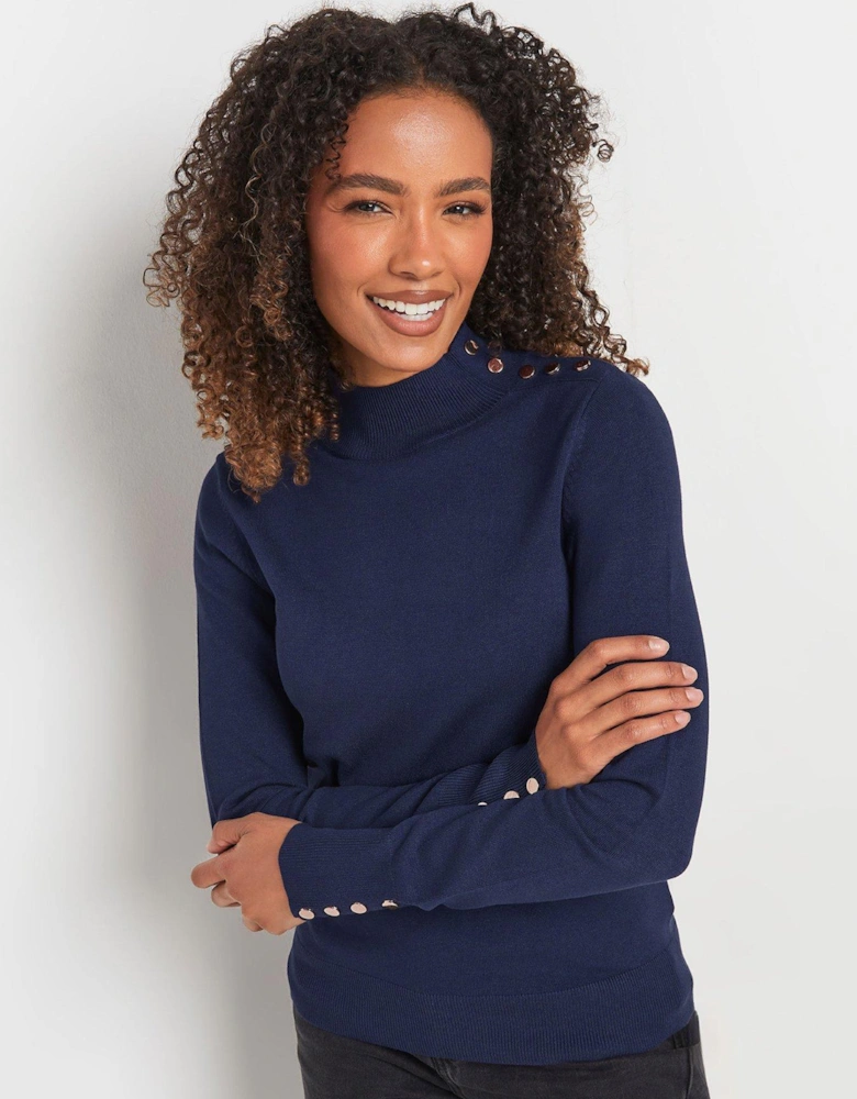 Button Detail Turtle Neck Jumper