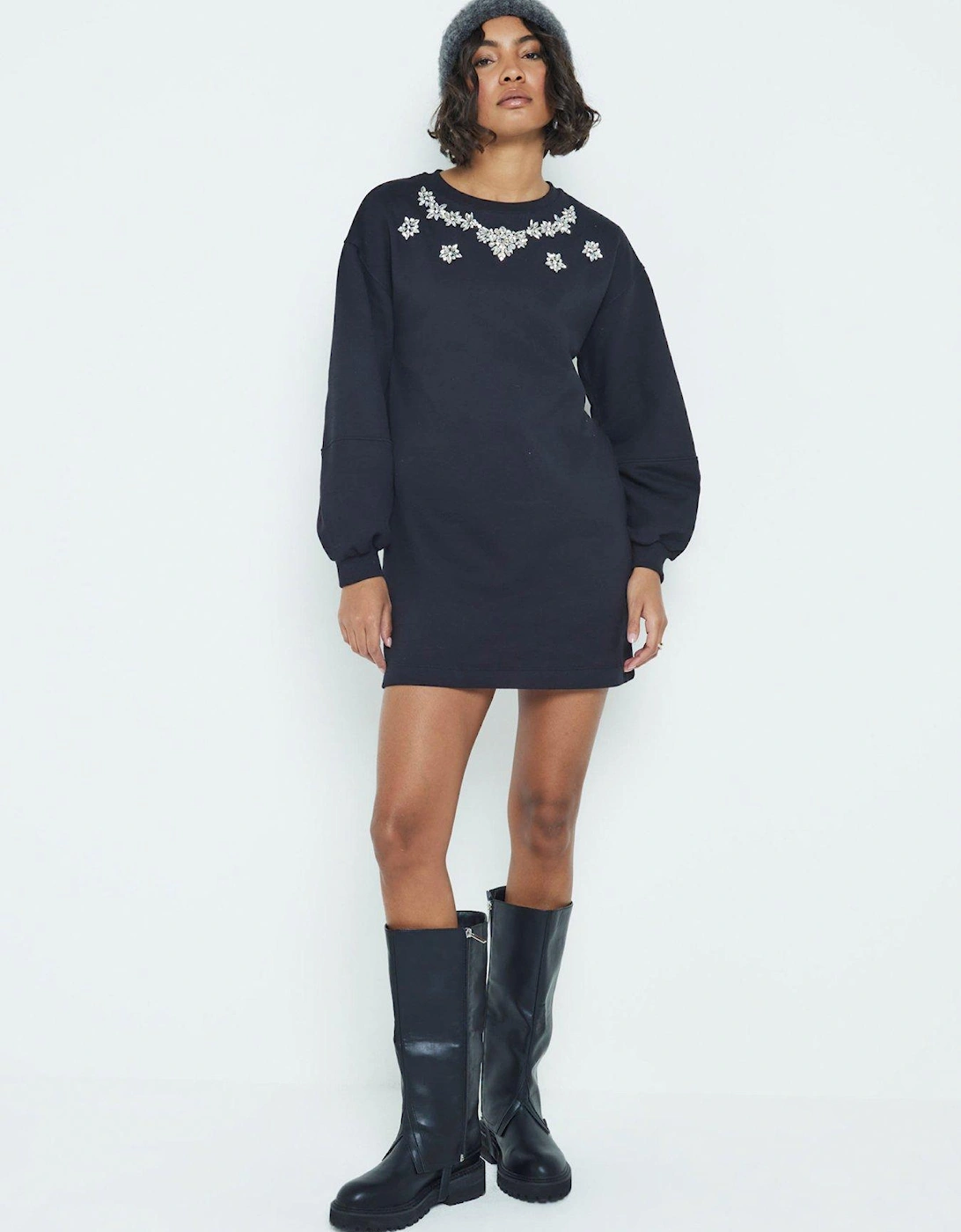 Necklace Trim Sweat Dress - Black, 5 of 4