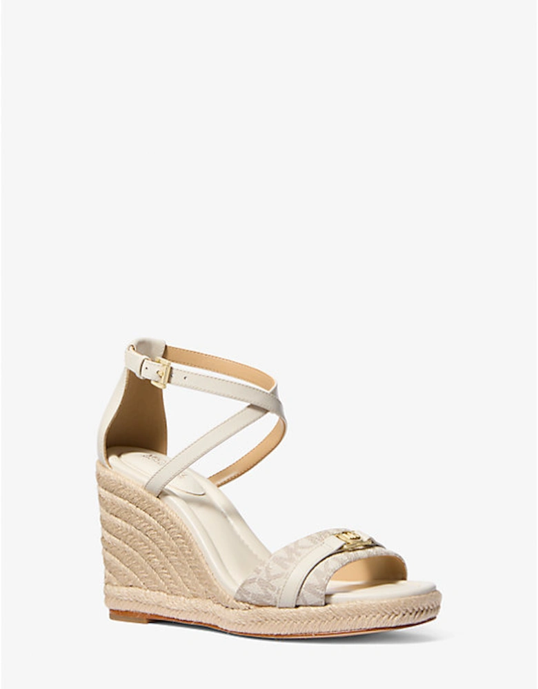 Mandy Signature Logo and Leather Wedge Sandal