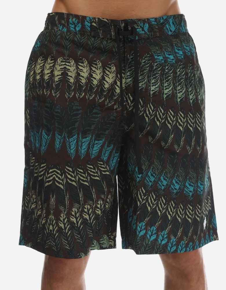 Allover Print Feathers Lace-Up Board Shorts