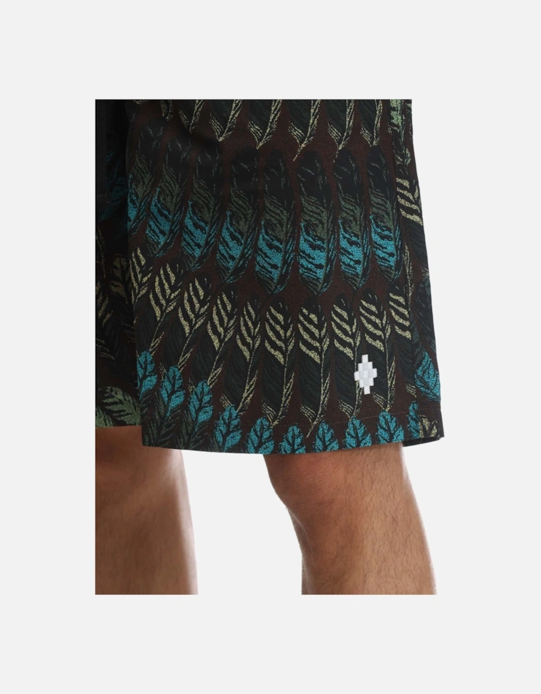 Allover Print Feathers Lace-Up Board Shorts