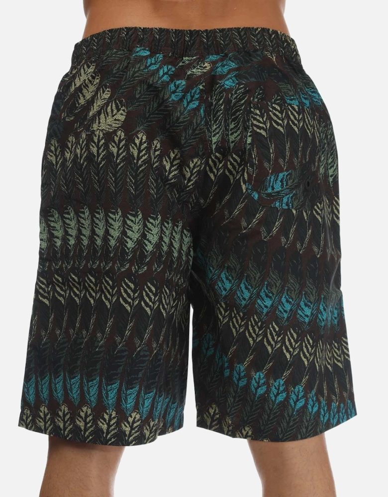 Allover Print Feathers Lace-Up Board Shorts