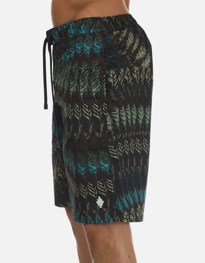 Allover Print Feathers Lace-Up Board Shorts