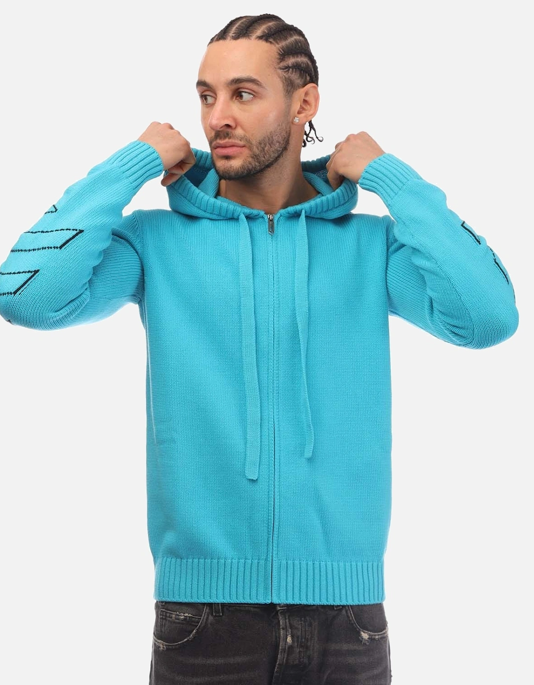 Diagonal Outline Knit Zip Hoodie, 5 of 4