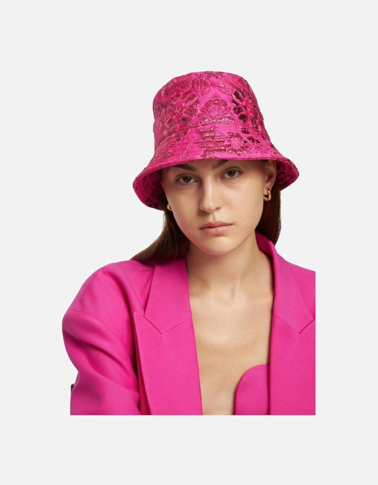 Silk Blend Jacquard Floral Embroidered Bucket Hat Women - Fuchsia