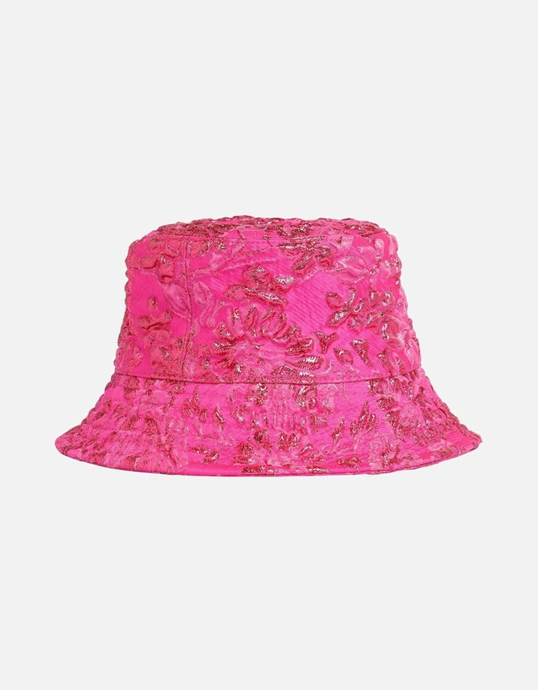 Silk Blend Jacquard Floral Embroidered Bucket Hat Women - Fuchsia