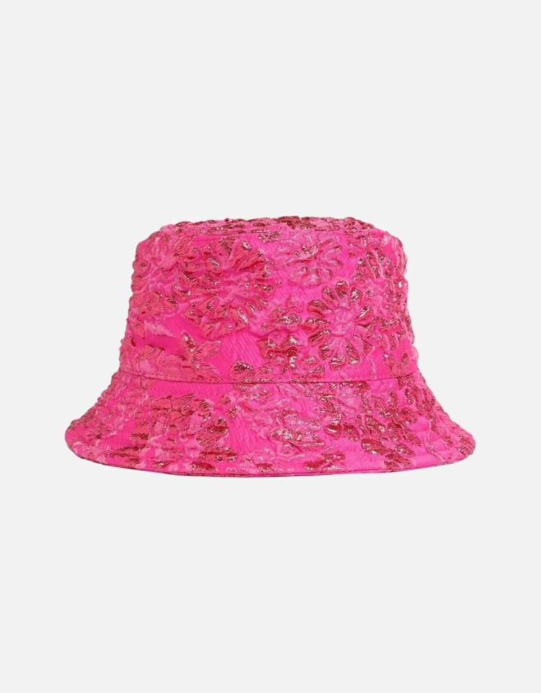Silk Blend Jacquard Floral Embroidered Bucket Hat Women - Fuchsia