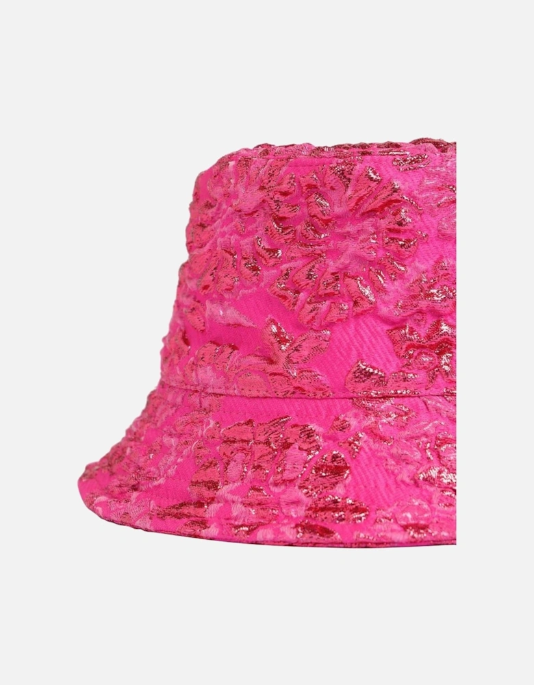 Silk Blend Jacquard Floral Embroidered Bucket Hat Women - Fuchsia
