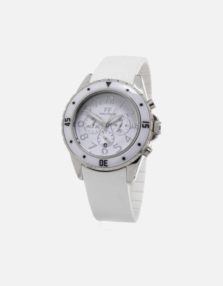 Stainless Steel Quartz Watch with Silicone Bracelet Women - White