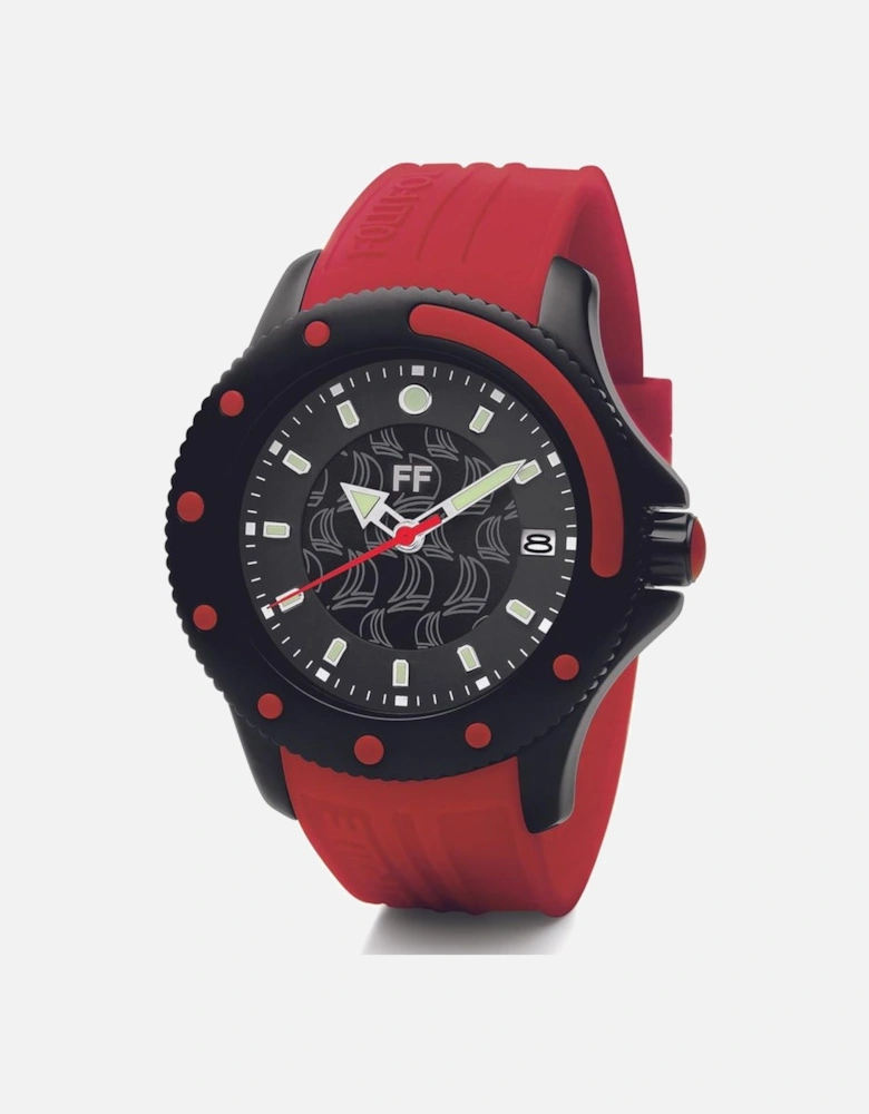 Quartz Analog Stainless Steel Watch with Silicone Bracelet Women - Red