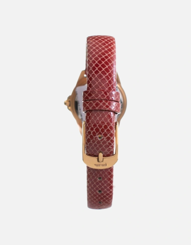 Quartz Analog Stainless Steel Case Leather Bracelet Watch Women - Red
