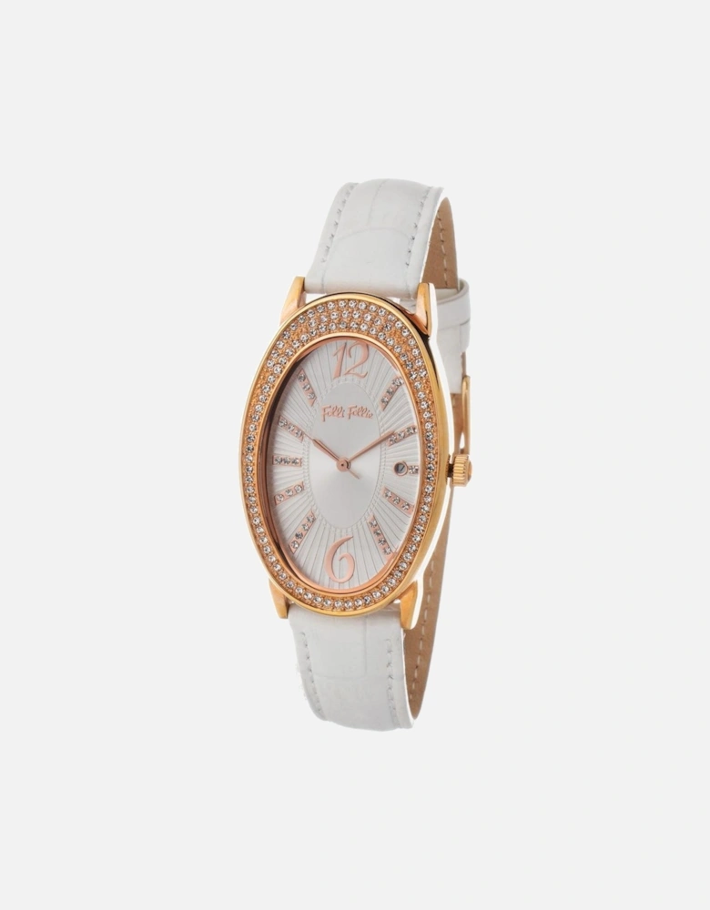 Stainless Steel Quartz Leather Strap Watch Women - White Watches