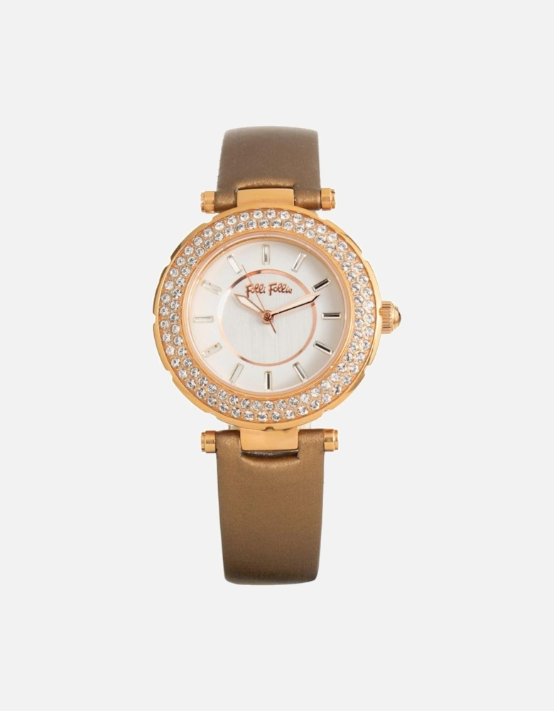Stainless Steel Quartz Analog Watch with Leather Bracelet Women -
