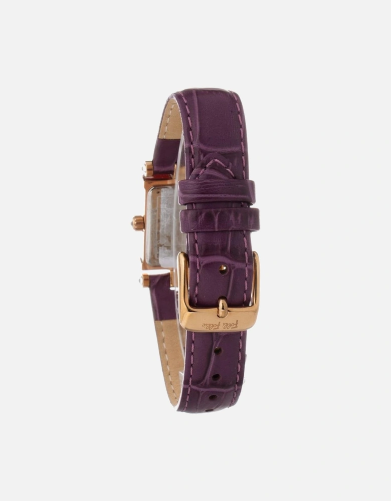Quartz Analog Stainless Steel Case Leather Strap Watch Women - Purple
