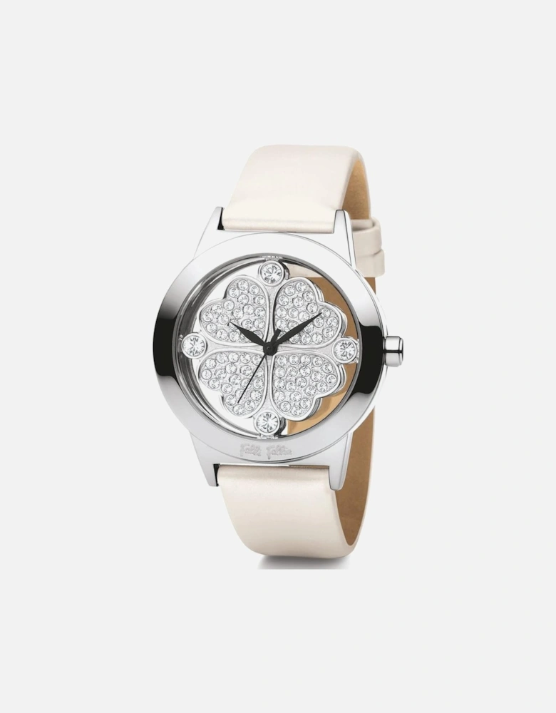 Stainless Steel Quartz Analog Watch with Leather Bracelet Women -