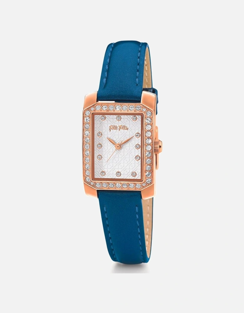 Quartz Analog Stainless Steel Case Leather Bracelet Watch Women - Blue