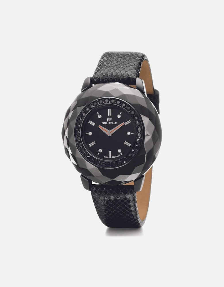 Stainless Steel Quartz Leather Strap Watch Women - Black Watches