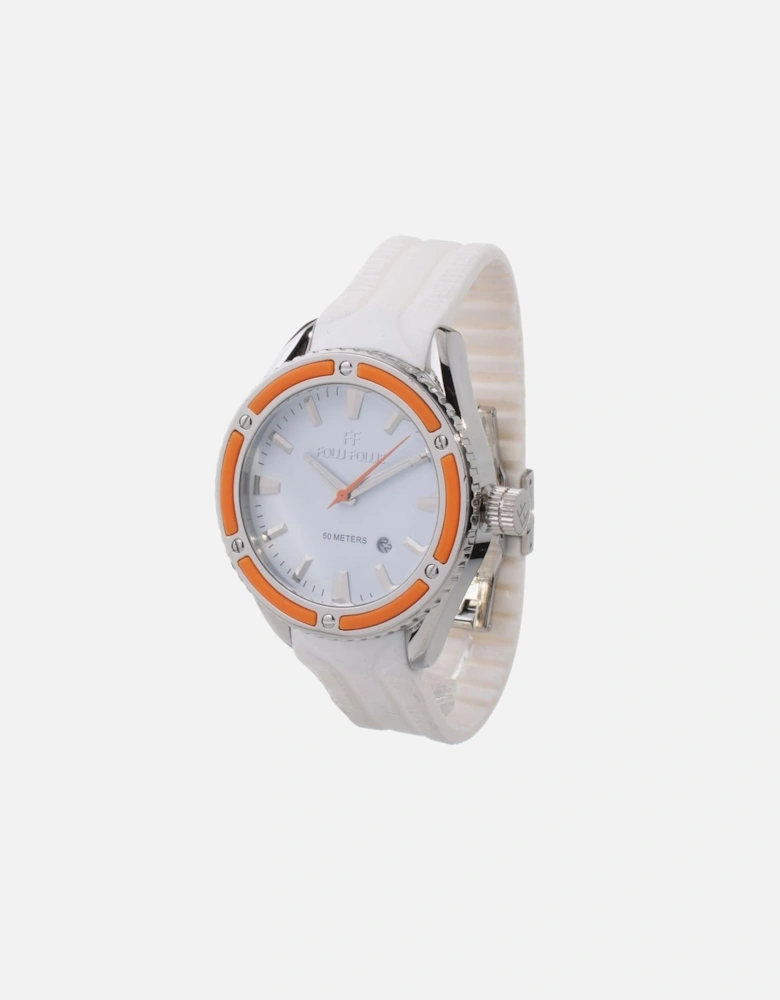 Stainless Steel Quartz Watch with Silicone Bracelet Women - White
