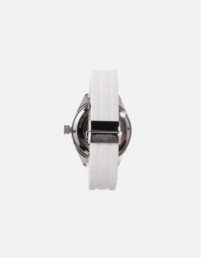 Stainless Steel Quartz Watch with Silicone Bracelet Women - White