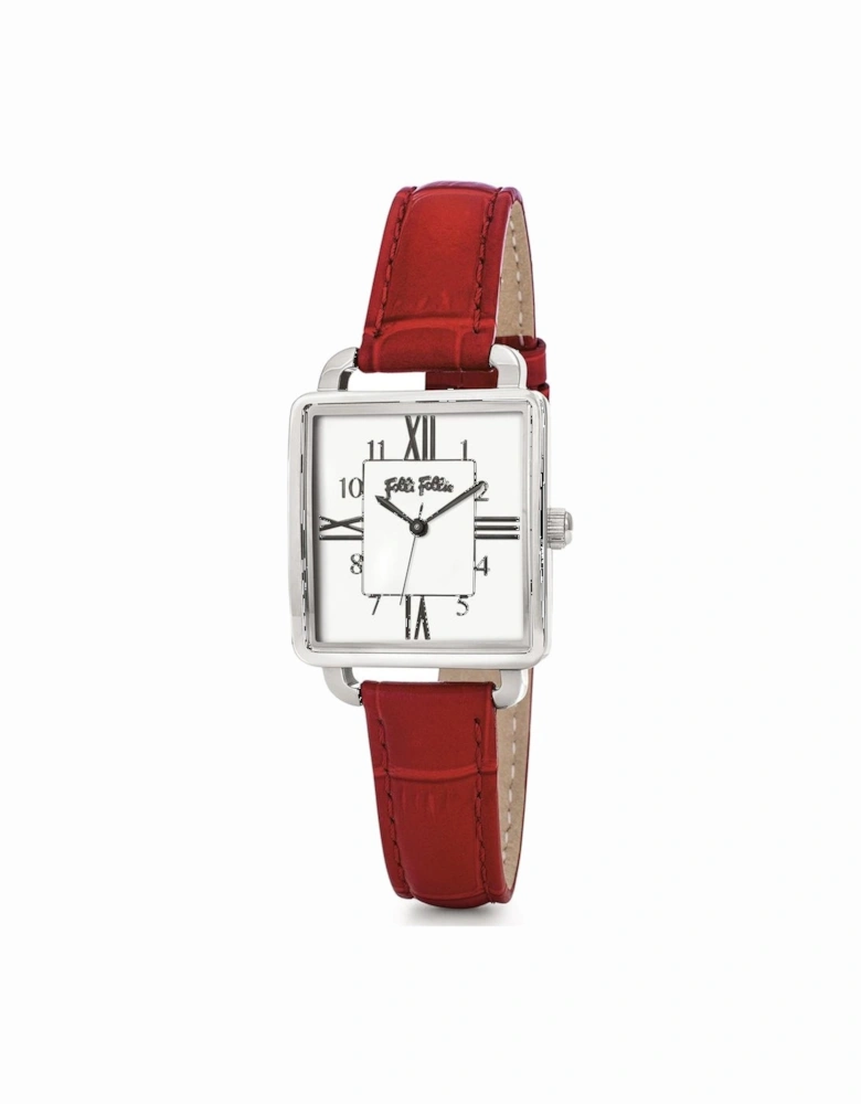 Quartz Analog Steel Case Leather Bracelet Watch Women - Red Watches
