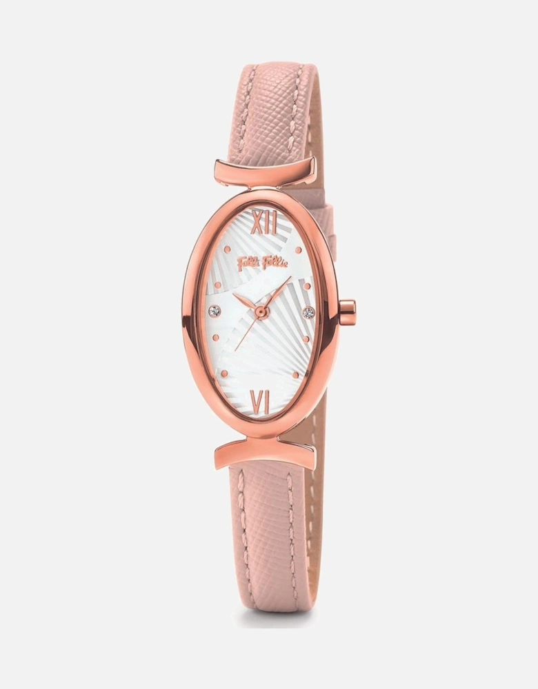 Quartz Analog Stainless Steel Case Leather Bracelet Watch Women -