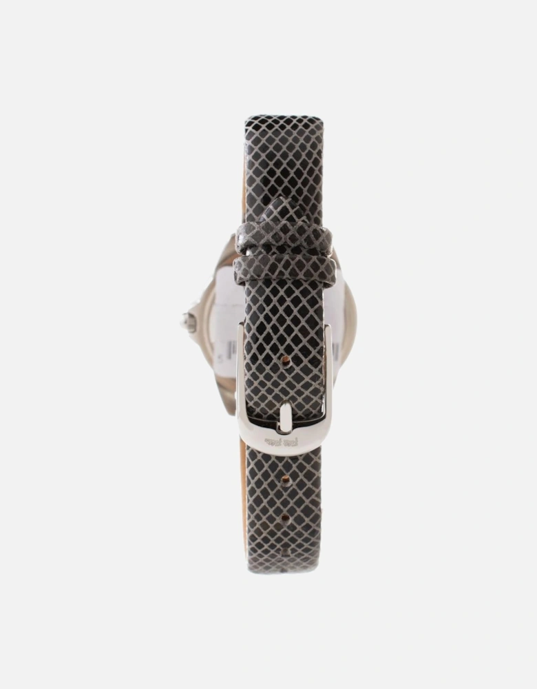 Stainless Steel Quartz Analog Watch with Leather Bracelet Women - Gray