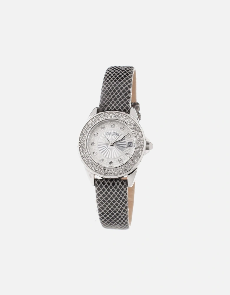 Stainless Steel Quartz Analog Watch with Leather Bracelet Women - Gray