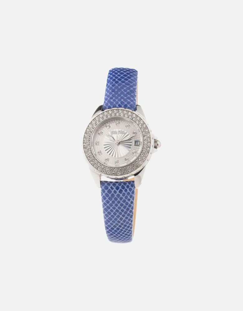 Stainless Steel Quartz Leather Strap Watch Women - Blue Watches