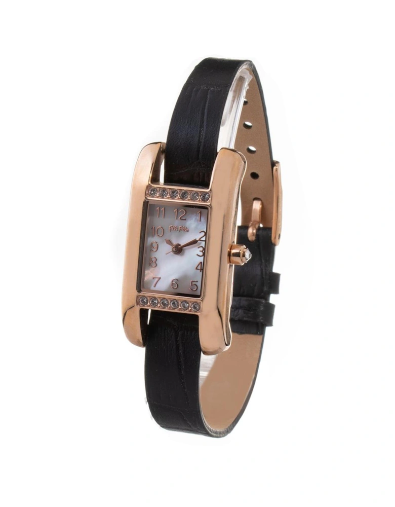 Quartz Analog Stainless Steel Case Leather Bracelet Watch Women -