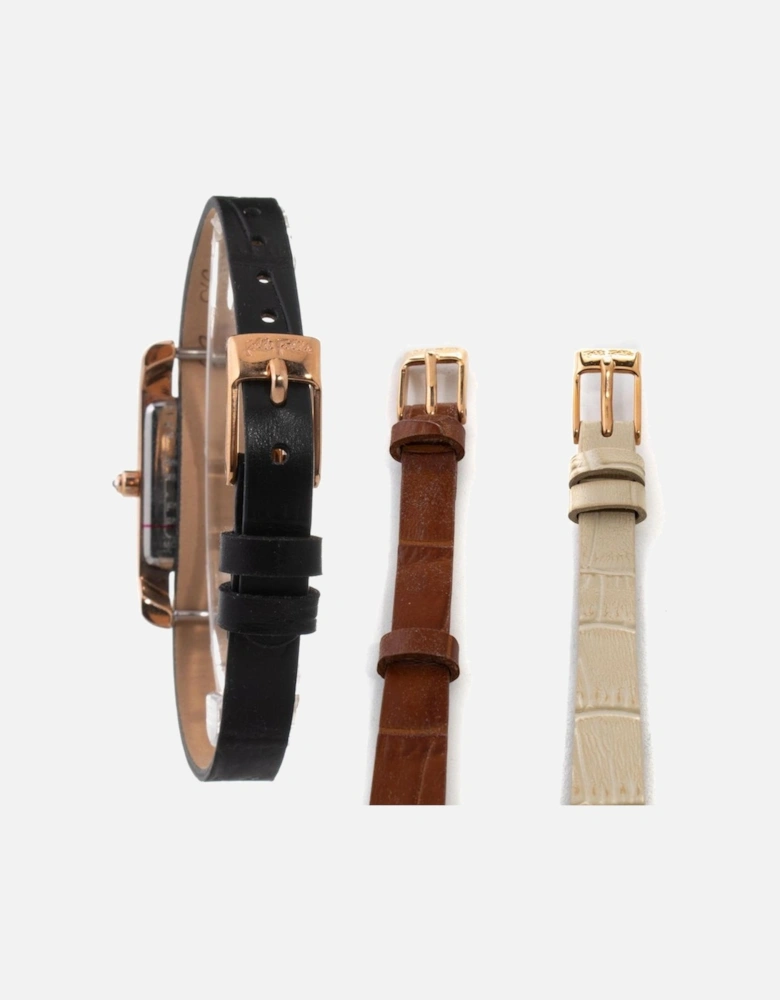 Quartz Analog Stainless Steel Case Leather Bracelet Watch Women -