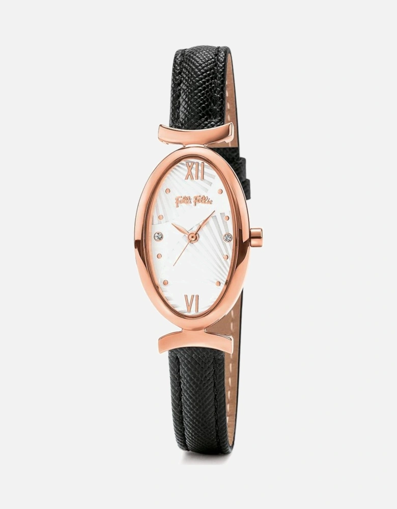 Quartz Analogic Steel Case Leather Bracelet Watch Women - Black