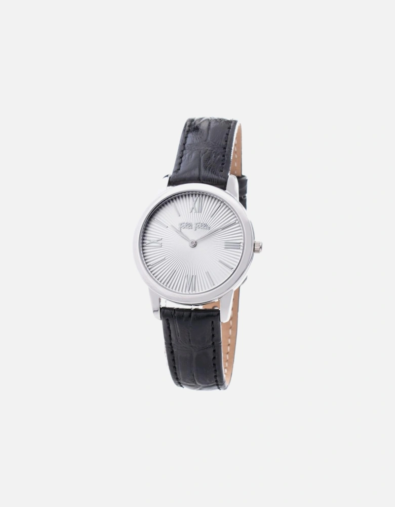 Stainless Steel Quartz Analog Watch with Leather Strap Women - Black