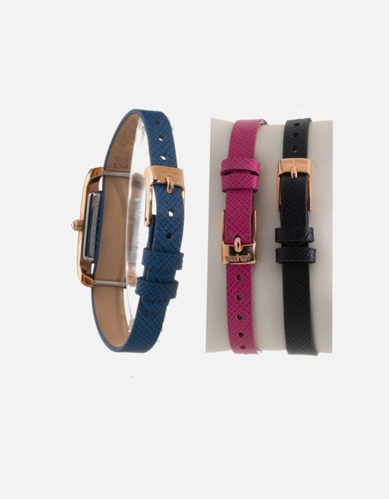 Stainless Steel Quartz Analog Watch with Leather Bracelet Women -