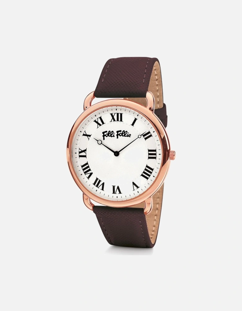 Quartz Analog Stainless Steel Case Leather Bracelet Watch Women -