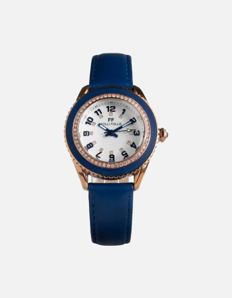 Quartz Analog Stainless Steel Case Leather Bracelet Watch Women - Blue