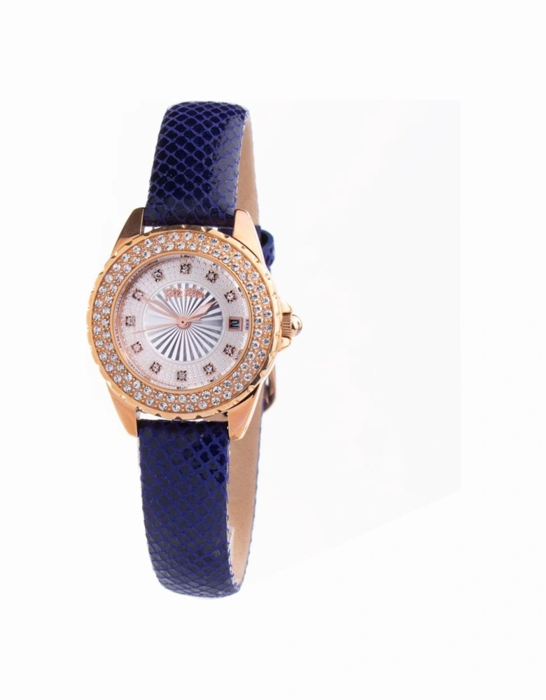 Quartz Stainless Steel Case Leather Strap Analog Watch Women - Blue