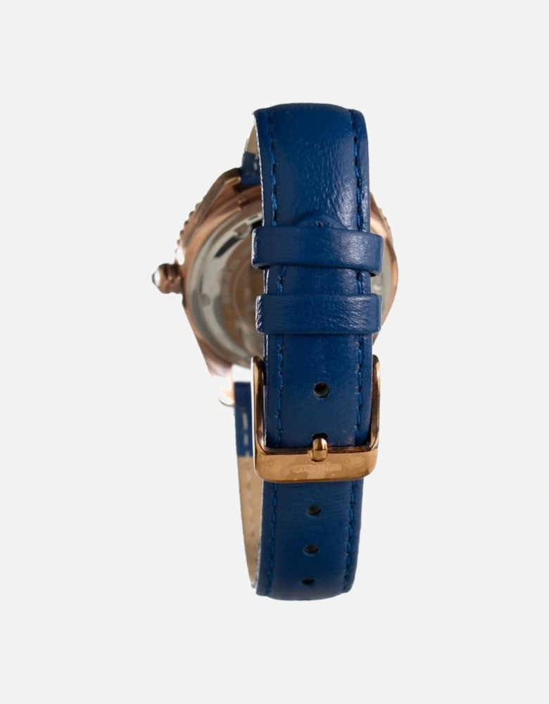 Quartz Analog Stainless Steel Case Leather Bracelet Watch Women - Blue