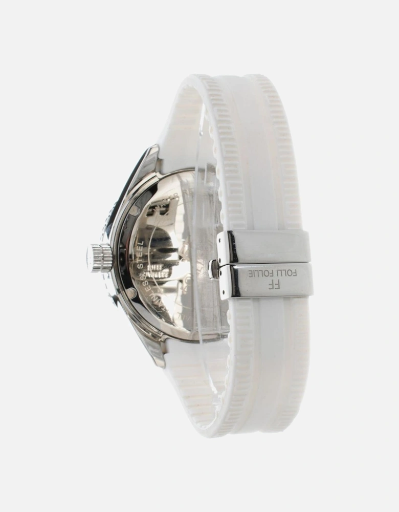 Stainless Steel Quartz Analog Watch with Silicone Strap Women - White
