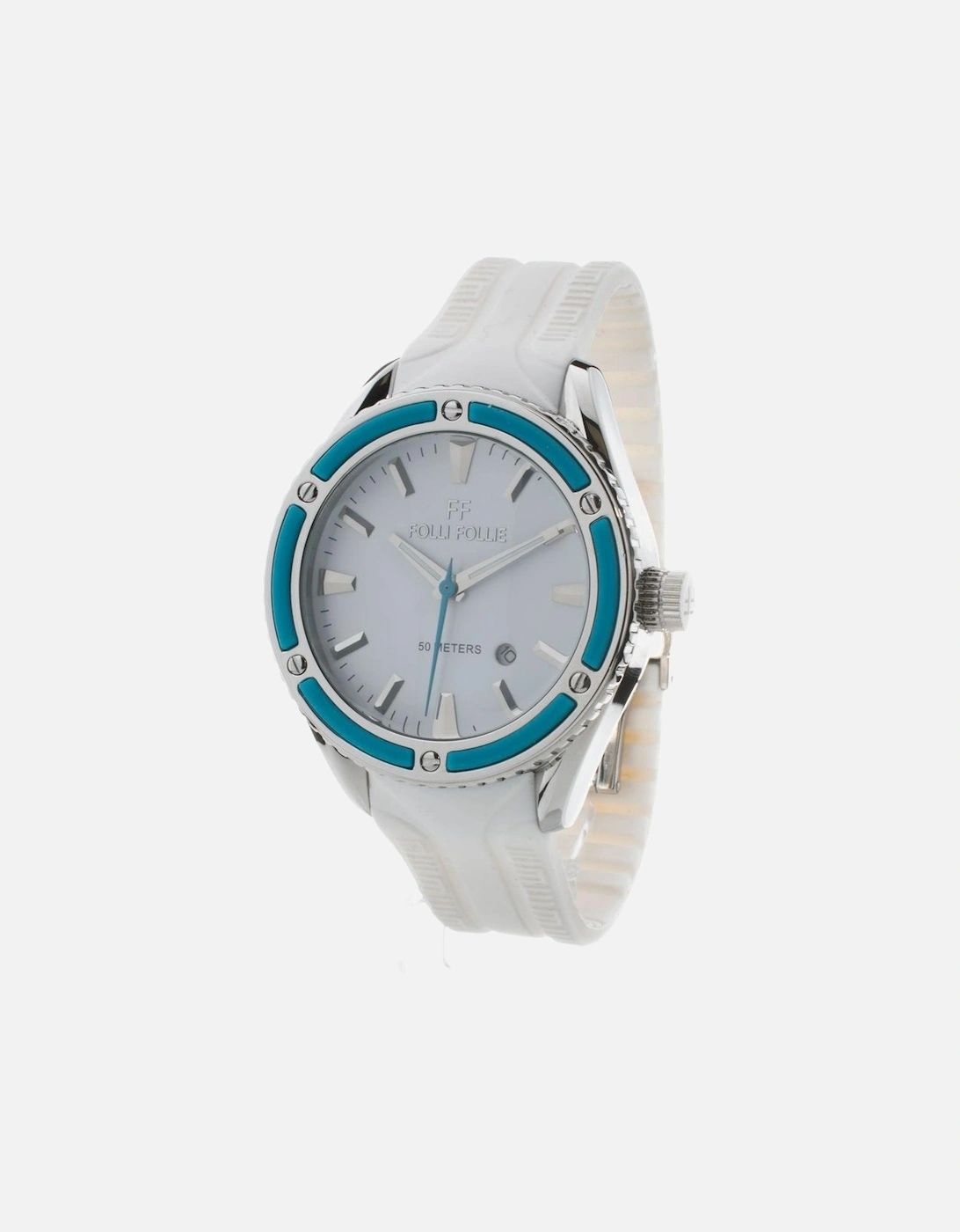 Stainless Steel Quartz Analog Watch with Silicone Strap Women - White, 3 of 2