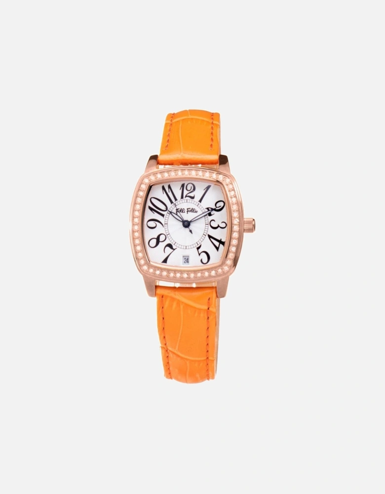 Stainless Steel Quartz Analog Watch Women - Orange Watches