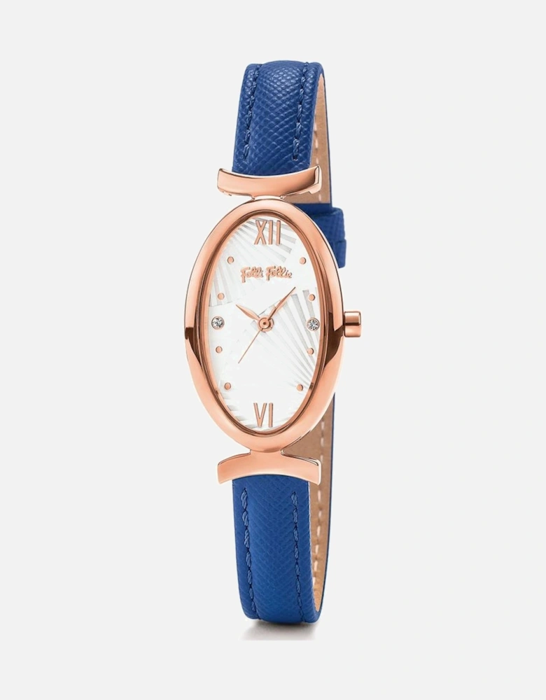Quartz Analog Stainless Steel Case Leather Bracelet Watch Women - Blue