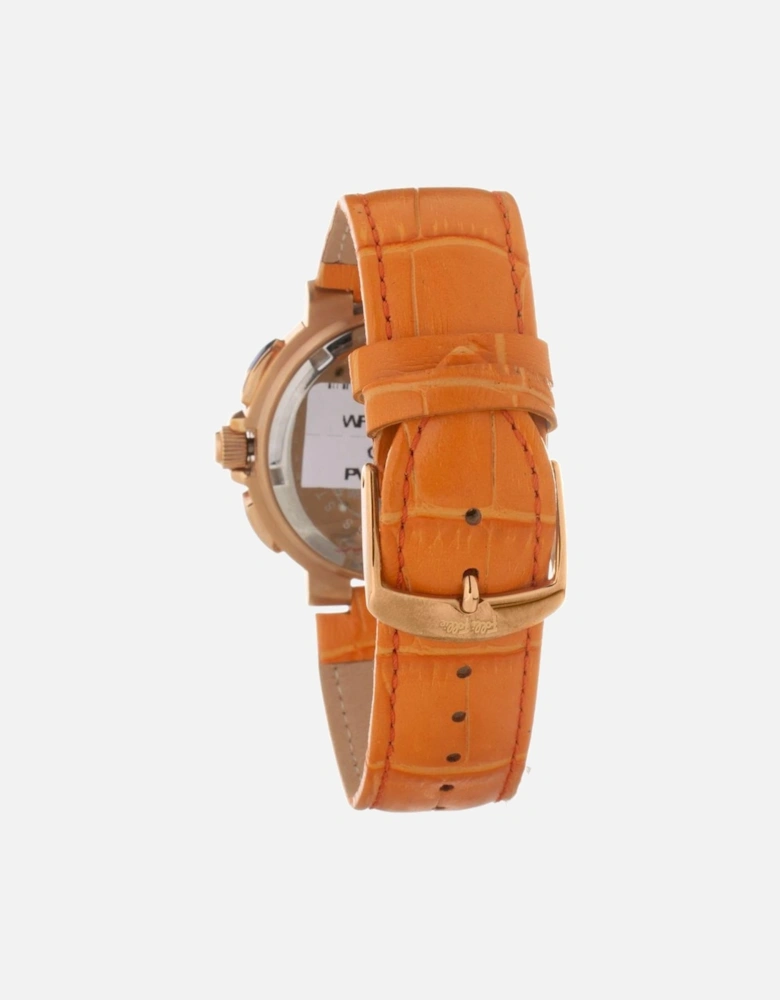 Stainless Steel Quartz Analog Leather Watch Women - Orange Watches